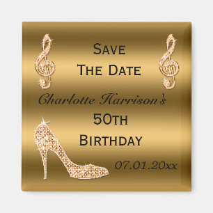 Glamourous 50th Save The Date Gold Stiletto Magnet
