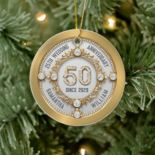 Glamourous 50th Wedding Anniversary Ceramic Tree Decoration