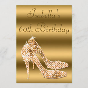 Glamourous 60th Birthday Gold Stilettos Invitation