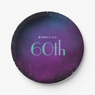 Glamourous 60th Birthday Party Purple Name Paper Plate