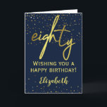 Glamourous 80th Birthday Navy Gold Card<br><div class="desc">A glamourous 80th birthday card. This gorgeous modern card is the perfect way to say happy birthday on someone's eightieth. Personalise with a custom name and message.</div>