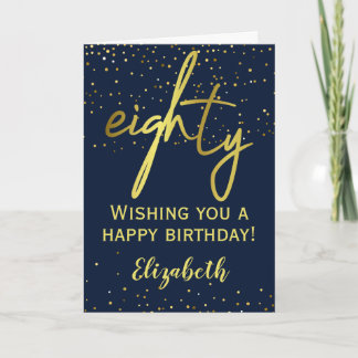Glamourous 80th Birthday Navy Gold Card