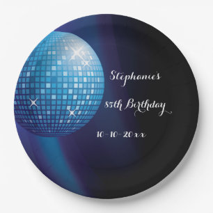 Glamourous 85th Birthday Blue Party Disco Ball Paper Plate