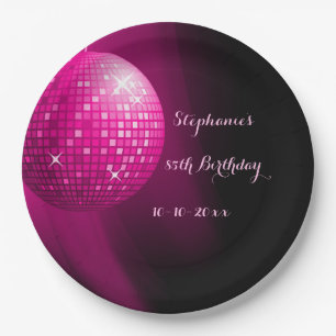 Glamourous 85th Birthday Hot Pink Party Disco Ball Paper Plate