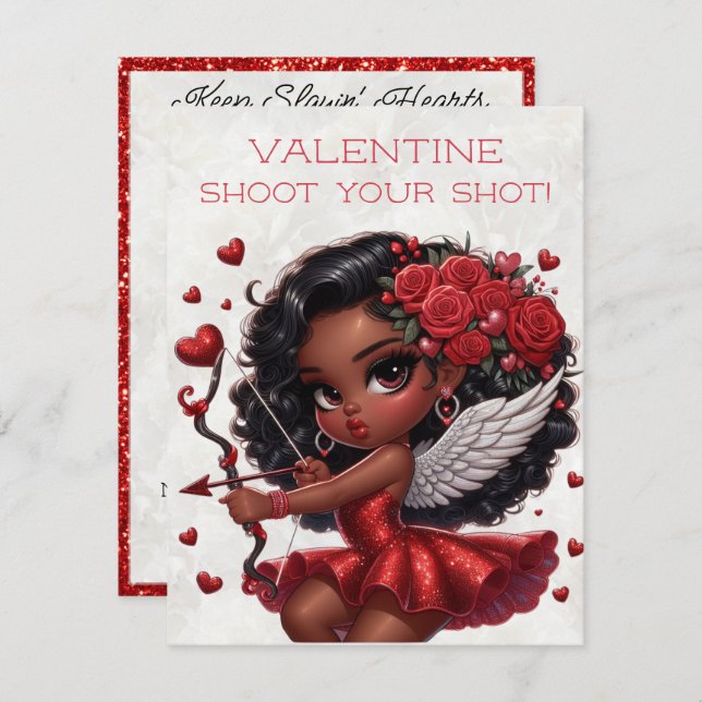 Glamourous African American Cupid Valentine's Day  Enclosure Card (Front/Back)