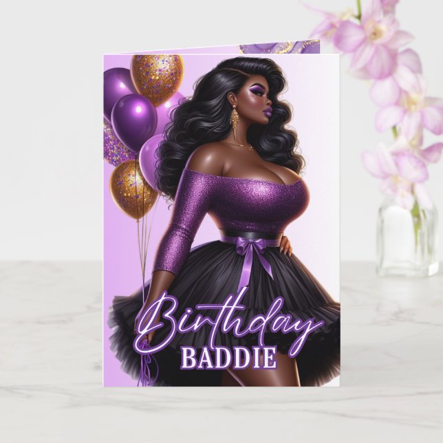 Glamourous African American Woman Purple Birthday Card (Orchid)