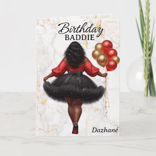 Glamourous African American Woman Red Birthday Card (Front)