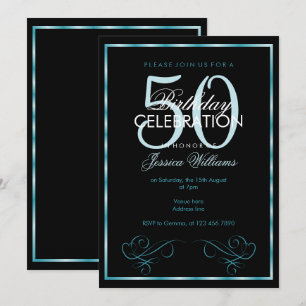 Glamourous Aqua Frame Women's 50th Birthday Invitation