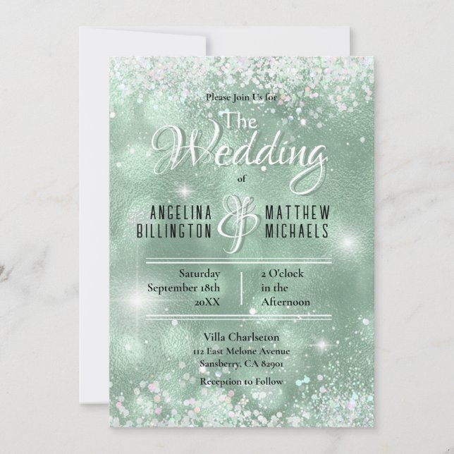 Glamourous Aqua Glitter Luxury Wedding Invitation (Front)