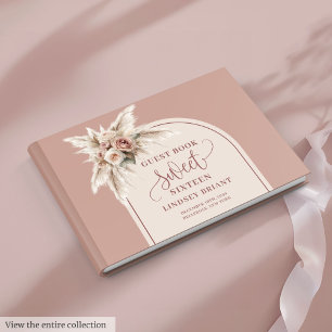 Glamourous Arch Pastel Pink Pampas Floral Boho 16t Guest Book