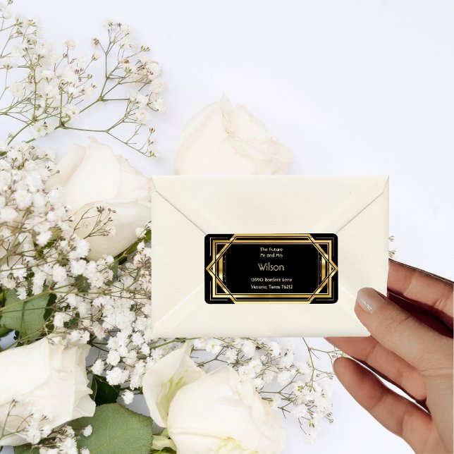 Glamourous Art Deco Gold Black Wedding Address Label (Creator Uploaded)