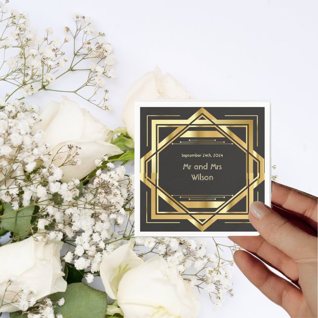 Glamourous Art Deco Gold on Black Vintage Dinner  Napkin (Creator Uploaded)