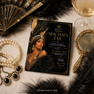Glamourous Art Deco New Year's Eve Party Invitatio Invitation