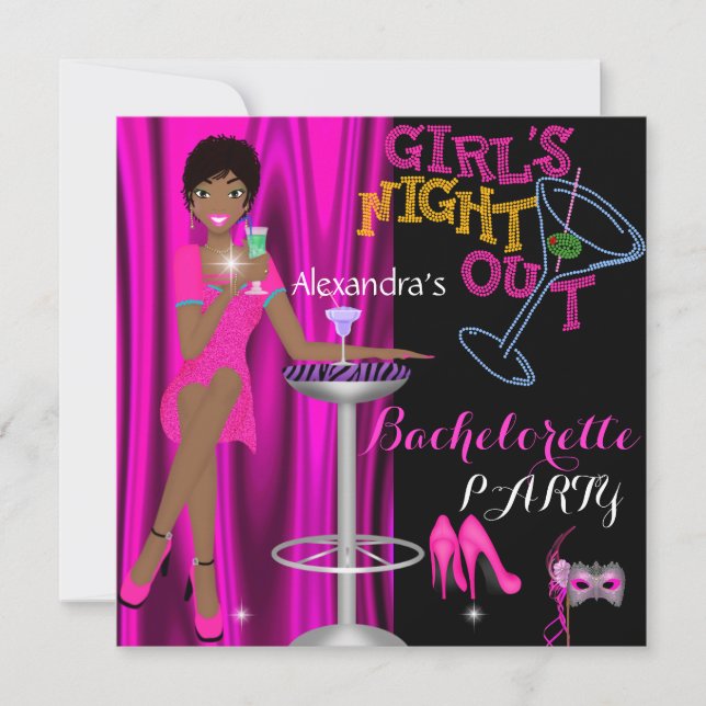 Glamourous Bachelorette Party Pink Girls Night Out Invitation (Front)
