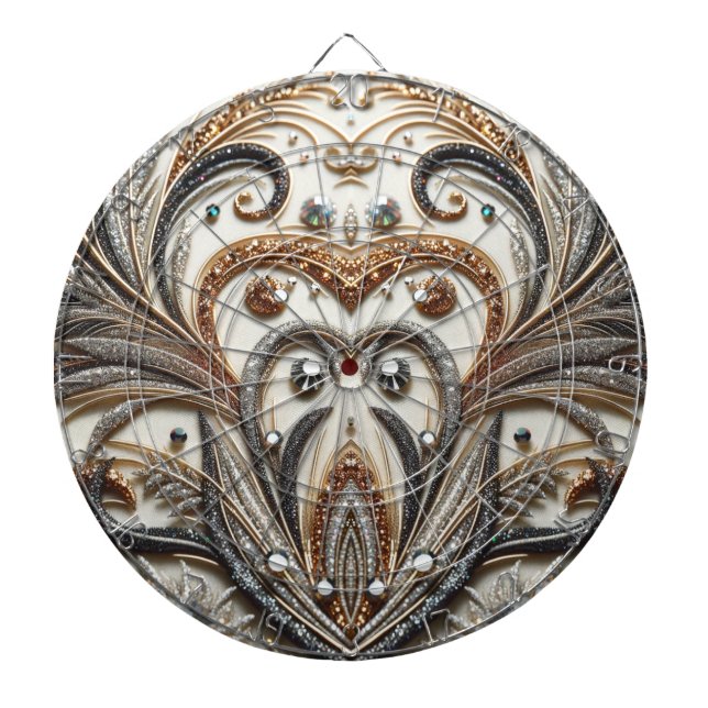 Glamourous Baroque Design with Glitter & Gemstones Dartboard (Front)