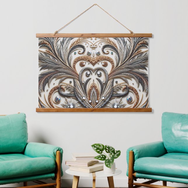 Glamourous Baroque Design with Glitter & Gemstones Hanging Tapestry (Living Room)