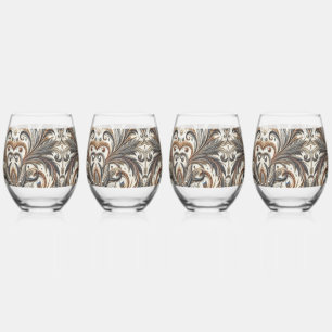 Glamourous Baroque Design with Glitter & Gemstones Stemless Wine Glass
