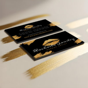 Glamourous Beauty Black & Gold Lips Makeup Artist Business Card