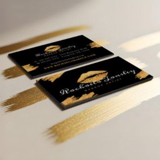 Glamourous Beauty Black & Gold Lips Makeup Artist Business Card