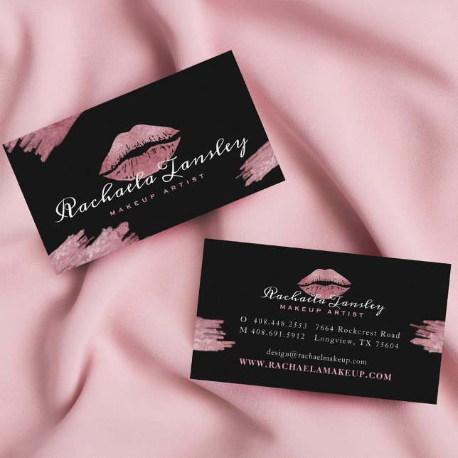 Glamourous Beauty Black & Pink Lip Makeup Artist Business Card (Glamorous Beauty Black & Pink Lip Makeup Artist Business Card)