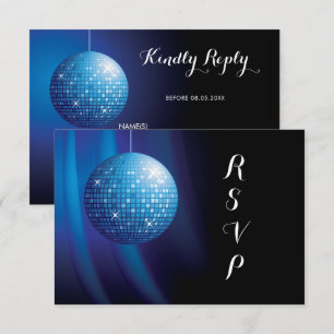Glamourous Birthday Blue Party Disco Ball RSVP Card
