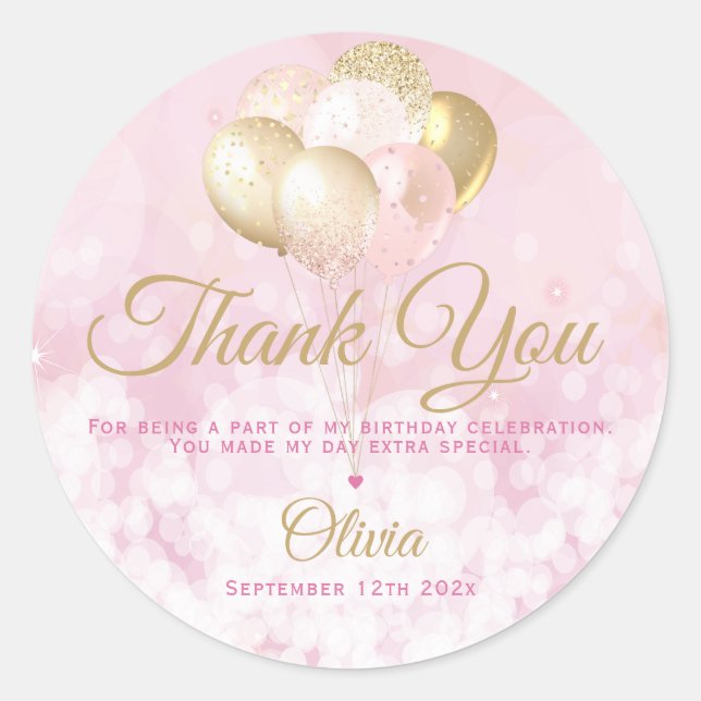 Glamourous Birthday Party Thank You Favour Classic Round Sticker (Front)