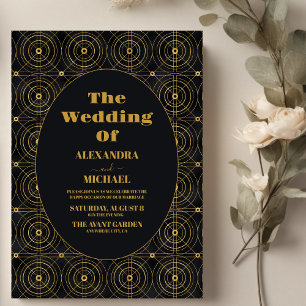 Glamourous Black and Gold Art Deco Wedding  Invitation