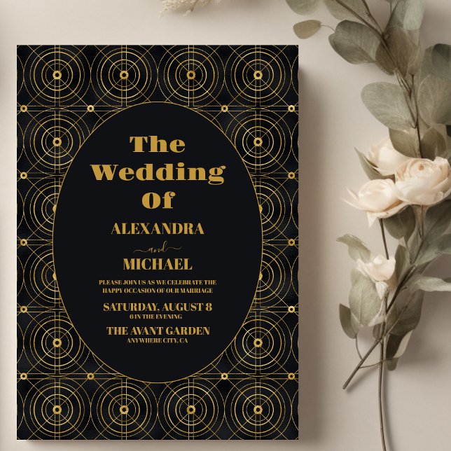 Glamourous Black and Gold Art Deco Wedding  Invitation (Creator Uploaded)