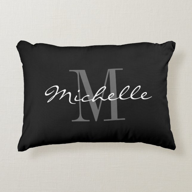 Glamourous black and white monogram accent pillow (Front)