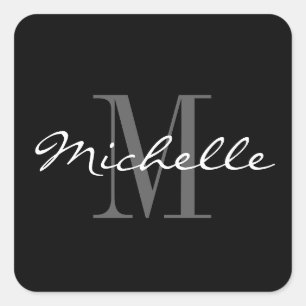 Glamourous black and white monogram square sticker
