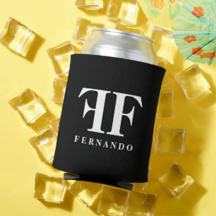 Glamourous black and white name initials monogram can cooler