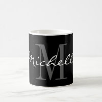 Glamourous black and white name monogram coffee mu