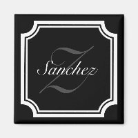 Glamourous black and white name monogram fridge