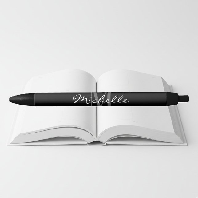 Glamourous black and white name monogram pens (monogrammed pen)