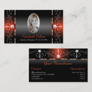 Glamourous Black Brown Squiggled Jewels with Photo Business Card
