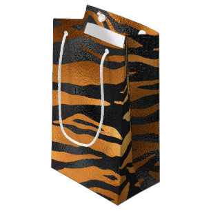 Glamourous Black Brown Tiger Stripes Animal Print Small Gift Bag