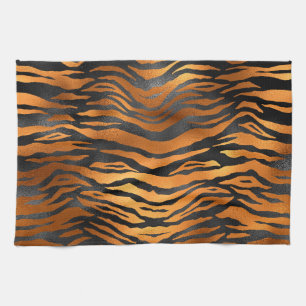 Glamourous Black Brown Tiger Stripes Animal Print Tea Towel