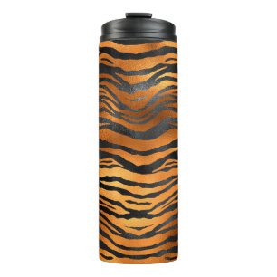 Glamourous Black Brown Tiger Stripes Animal Print Thermal Tumbler