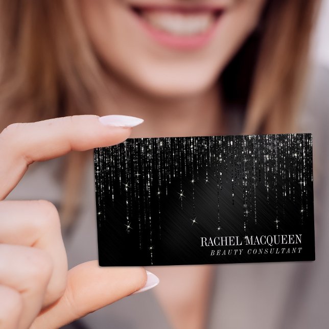 Glamourous Black Glitter Drips Business Card (Creator Uploaded)