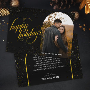 Glamourous Black & Gold Glitter  Holiday Arch Phot Card