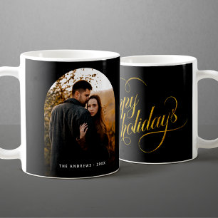 Glamourous Black & Gold Glitter Holiday Arch Phot Coffee Mug