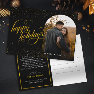 Glamourous Black & Gold Glitter Holiday Arch Phot Postcard
