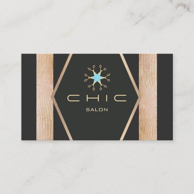 Glamourous Black Gold Hair Salon Scissors Business Card (Front)