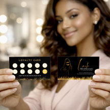 Glamourous Black & Gold Lash Tech Loyalty Card