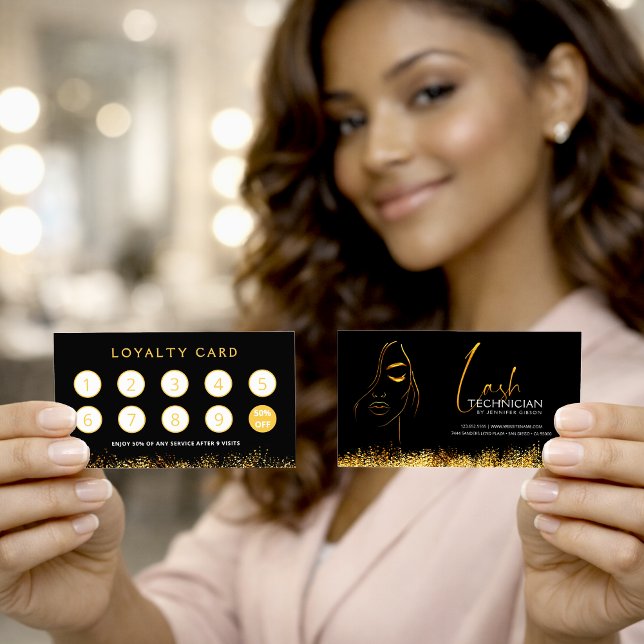 Glamourous Black & Gold Lash Tech Loyalty Card (Creator Uploaded)