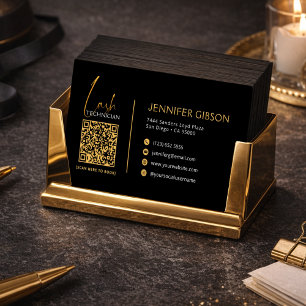 Glamourous Black & Gold Lash Tech QR Code Business Card