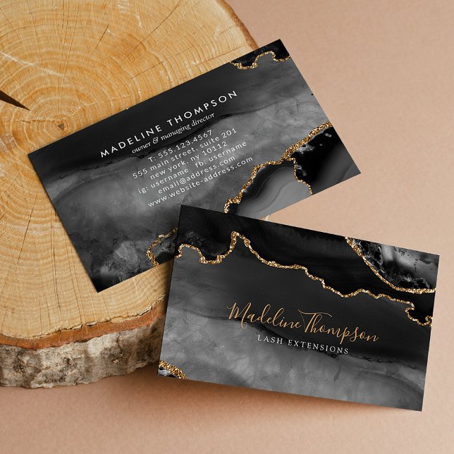 Glamourous Black Gold Marble Agate Geode Business Card (Creator Uploaded)