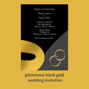 glamourous black gold wedding decor invitation    