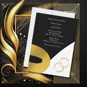glamourous black gold wedding decor invitation    