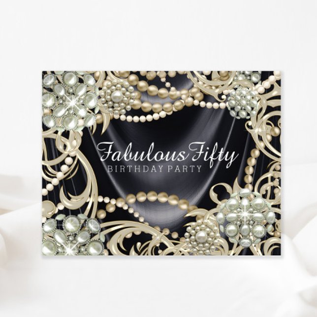 Glamourous Black Ivory Pearl Birthday Party Invitation (You can change the text as needed on this elegant any occasion invitation.)